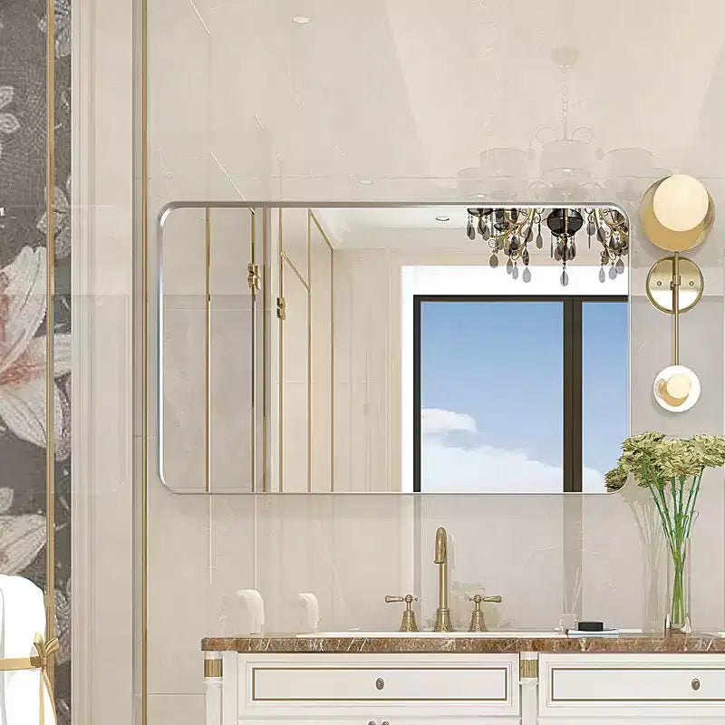 Okak Horizontal and Vertical Rectangle Bathroom Mirror, Vanity Mirror with Aluminum Alloy Frame, Wall Mirror for Bathroom, Living Room