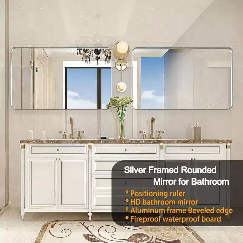 Horizontal and Vertical Rectangle Bathroom Mirror, Vanity Mirror with Aluminum Alloy Frame, Wall Mirror for Bathroom, Living Room