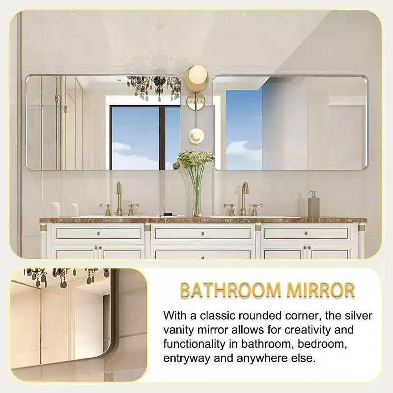 Horizontal and Vertical Rectangle Bathroom Mirror, Vanity Mirror with Aluminum Alloy Frame, Wall Mirror for Bathroom, Living Room