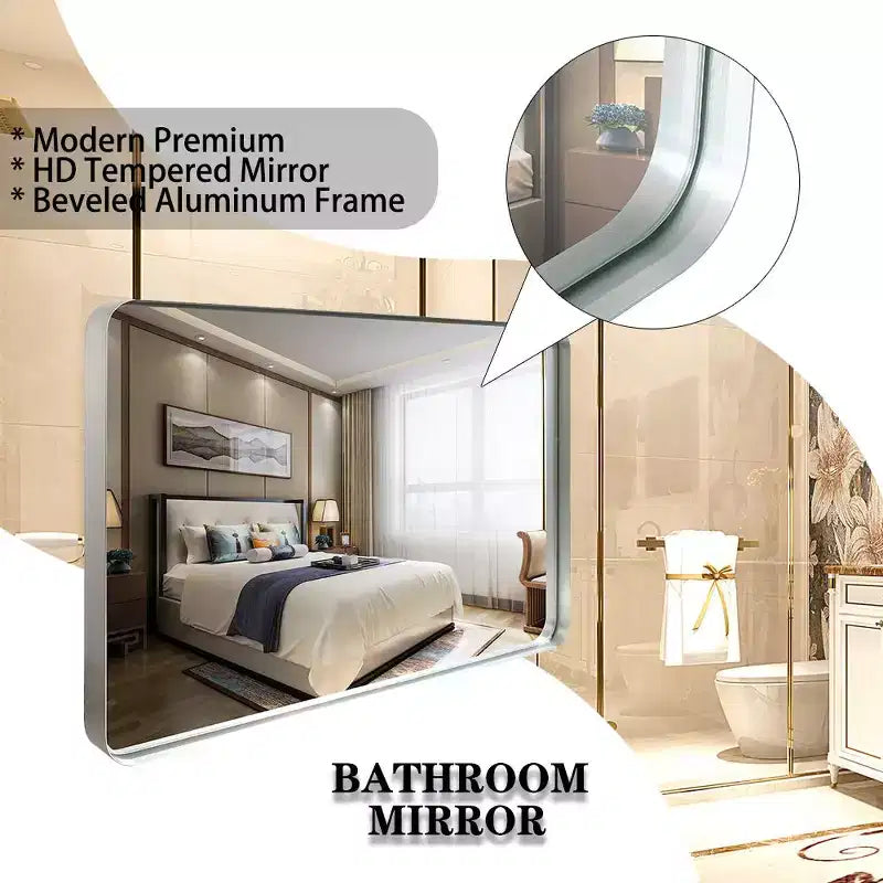 Miroir de salle de bain rectangulaire horizontal et vertical, miroir de courtoisie avec cadre en alliage d'aluminium, miroir mural pour salle de bain, salon
