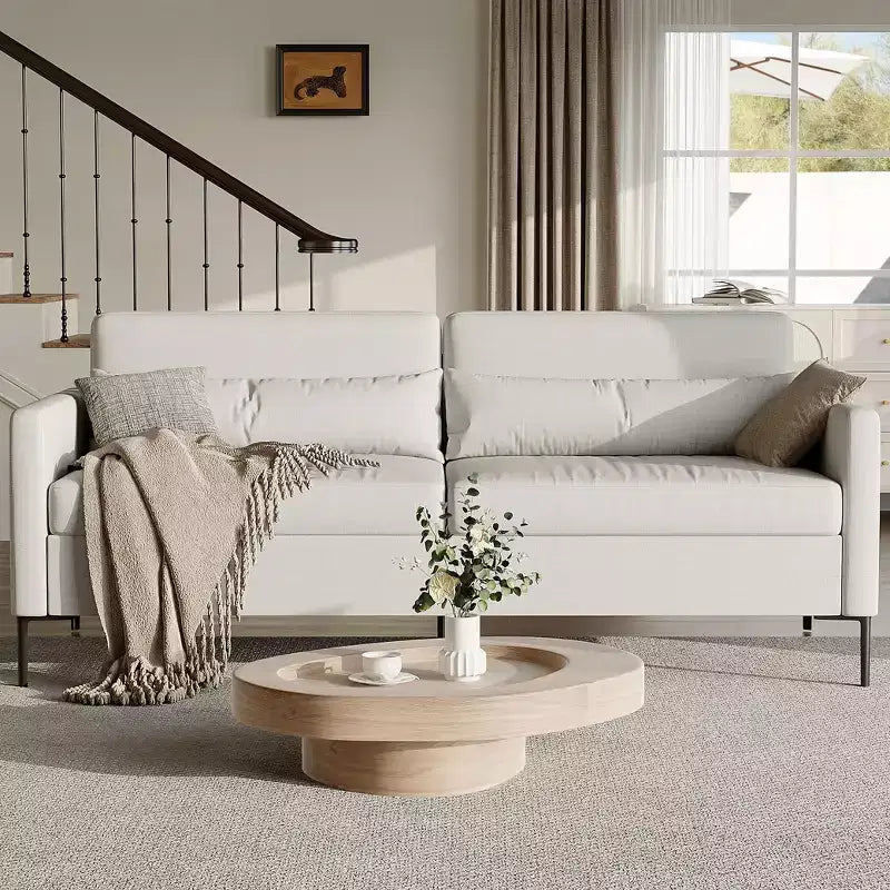 80 Comfortable Sofa, Metal Leg 3-Seater Sofa, Deep Seat Sofa, Linen Modern Sofa for Living Room, Apartment, Office