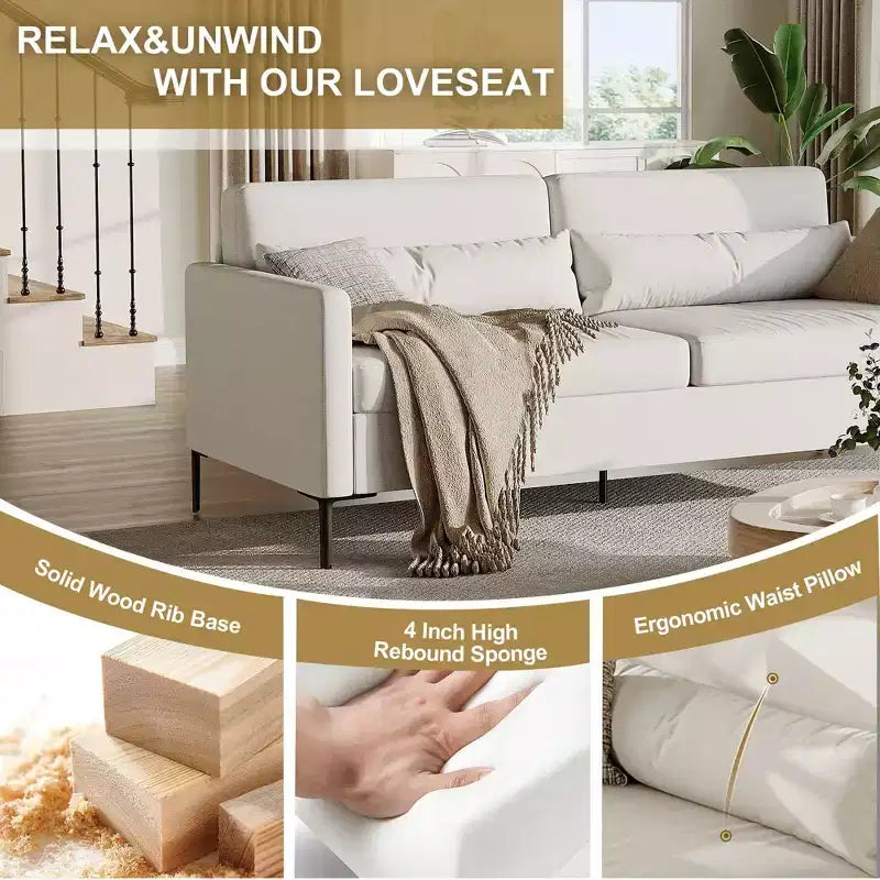 80 Comfortable Sofa, Metal Leg 3-Seater Sofa, Deep Seat Sofa, Linen Modern Sofa for Living Room, Apartment, Office