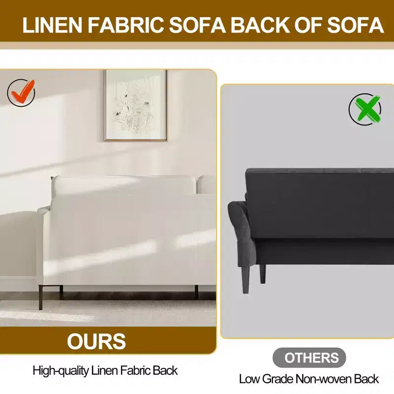 80 Comfortable Sofa, Metal Leg 3-Seater Sofa, Deep Seat Sofa, Linen Modern Sofa for Living Room, Apartment, Office