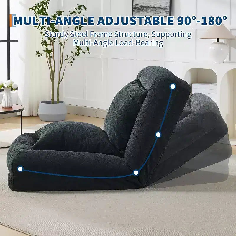 Canapé-lit de sol, Fauteuil paresseux réglable 5 positions, Lit pour humains et chiens adultes et animaux de compagnie, Tatami pliable, Oreillers inclus