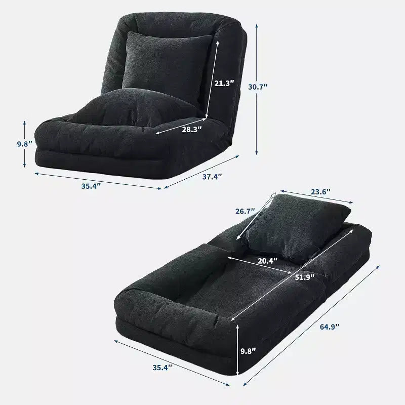 Canapé-lit de sol, Fauteuil paresseux réglable 5 positions, Lit pour humains et chiens adultes et animaux de compagnie, Tatami pliable, Oreillers inclus