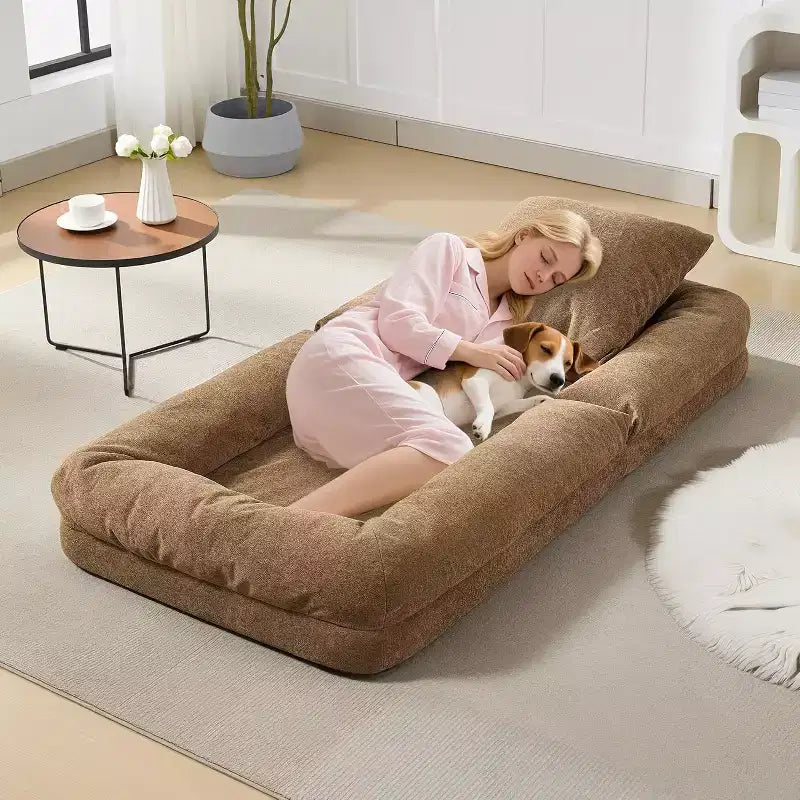 Canapé-lit de sol, Fauteuil paresseux réglable 5 positions, Lit pour humains et chiens adultes et animaux de compagnie, Tatami pliable, Oreillers inclus
