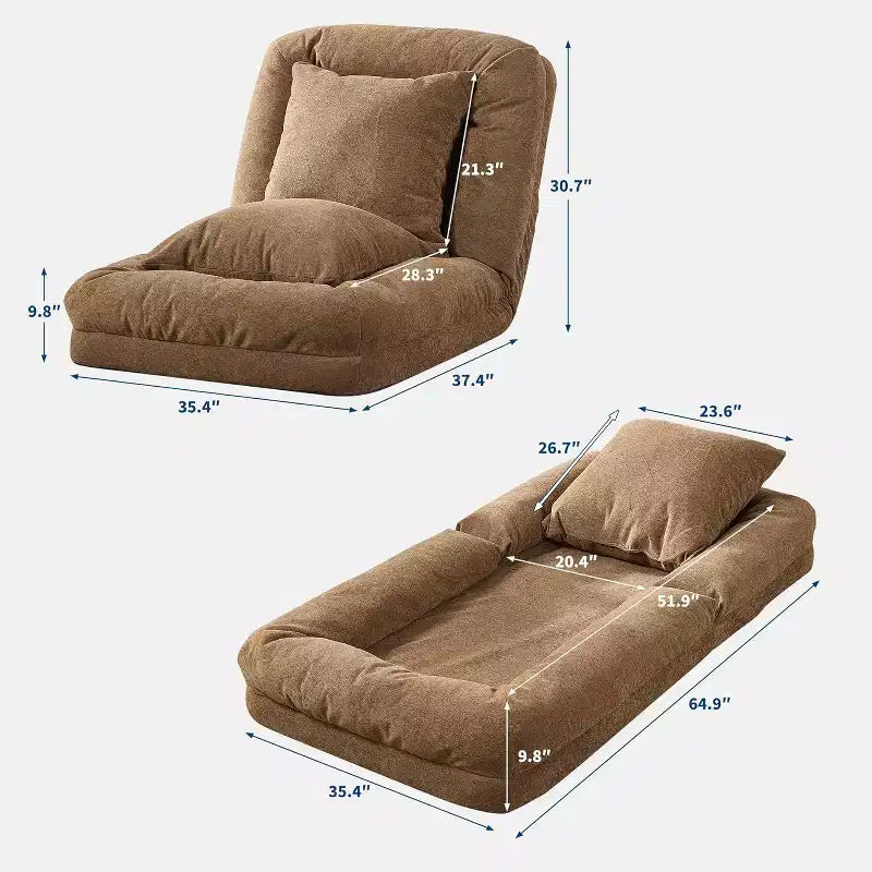 Canapé-lit de sol, Fauteuil paresseux réglable 5 positions, Lit pour humains et chiens adultes et animaux de compagnie, Tatami pliable, Oreillers inclus