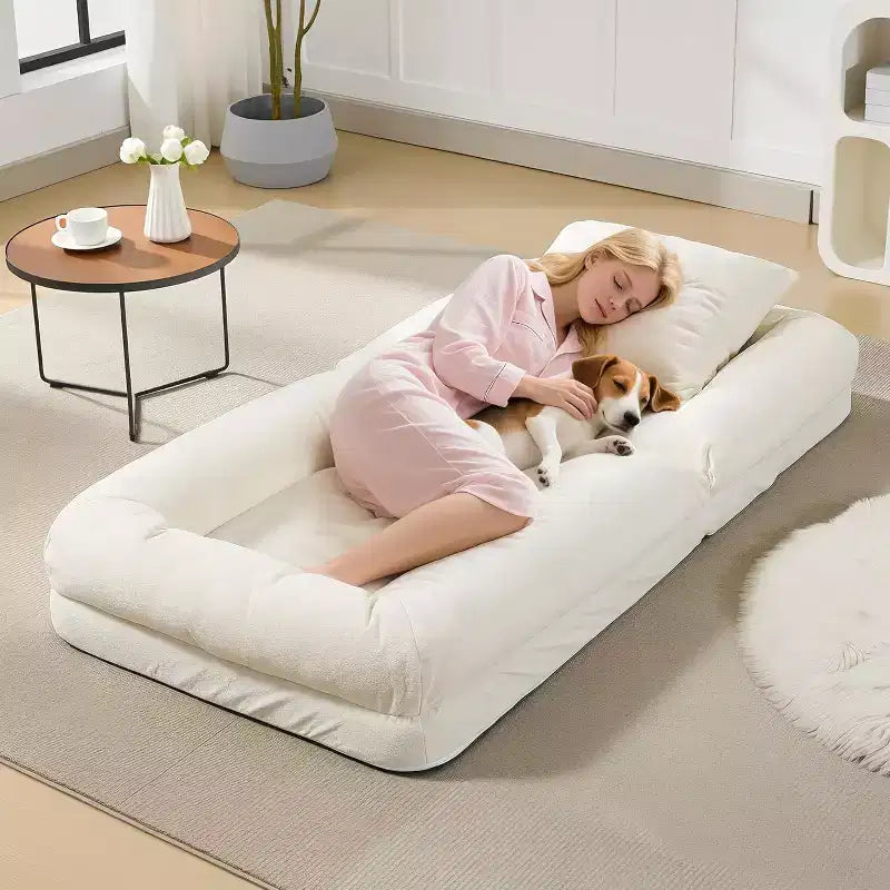 Floor Sofa Bed, 5-Position Adjustable Lazy Lounger Chair, Human Dog Bed for Adults & Pets, Foldable Tatami, Pillows Included