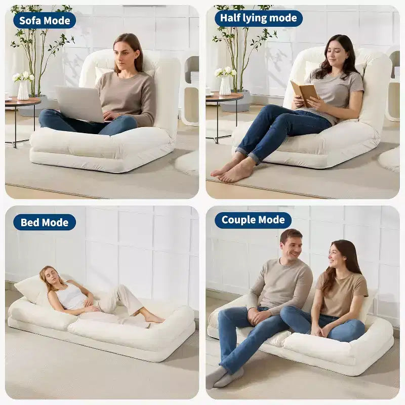 Canapé-lit de sol, Fauteuil paresseux réglable 5 positions, Lit pour humains et chiens adultes et animaux de compagnie, Tatami pliable, Oreillers inclus
