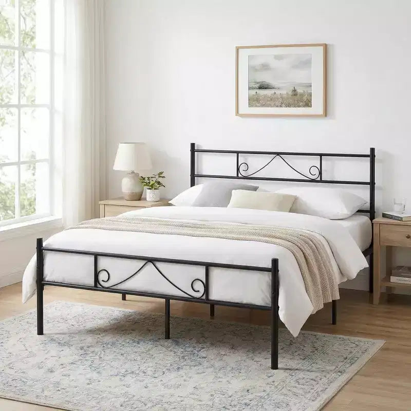 FurnitureR Full Size Metal Bed Frame with Headboard & Footboard, Platform Bed with Under Bed Storage, Noise-Free, No Box Spring Needed, Black