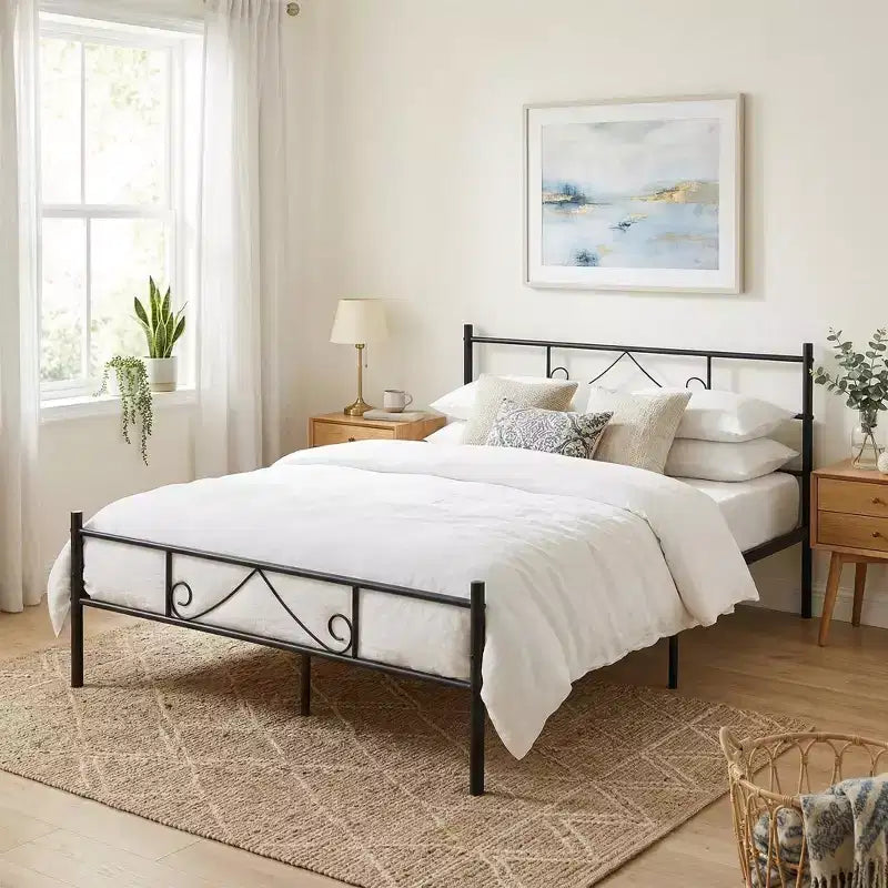 Full Size Metal Bed Frame with Headboard & Footboard, Platform Bed with Under Bed Storage, Noise-Free, No Box Spring Needed, Black
