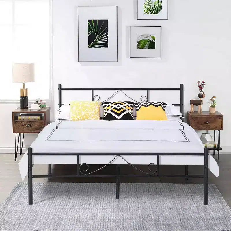 Full Size Metal Bed Frame with Headboard & Footboard, Platform Bed with Under Bed Storage, Noise-Free, No Box Spring Needed, Black