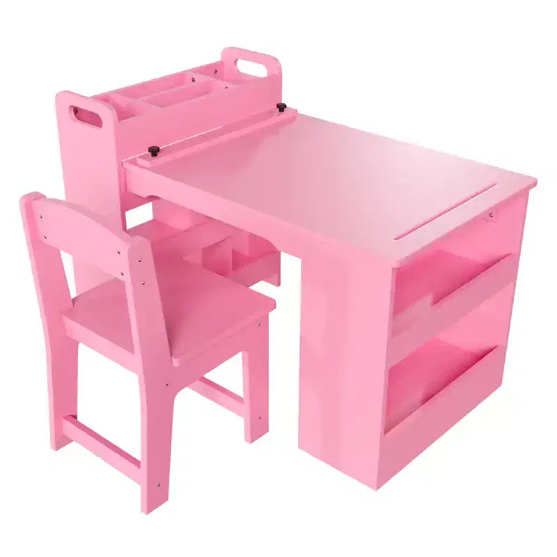 49 in Kids Art Table, Large Kids Craft Table with 2 Chairs, Multi-Functional Art Desk with Storage Shelves for Children Room, Kindergarten White