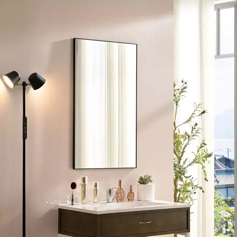 Okak 60X22IN Minimalism Rectangle Wall Mirror with Aluminum Frame, Bathroom Mirror with 2 Hanging Ways, Vanity Mirror for Bathroom, Black