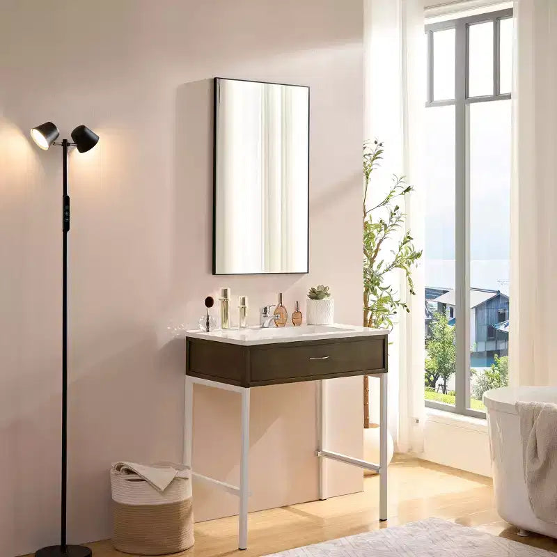 60X22IN Minimalism Rectangle Wall Mirror with Aluminum Frame, Bathroom Mirror with 2 Hanging Ways, Vanity Mirror for Bathroom, Black