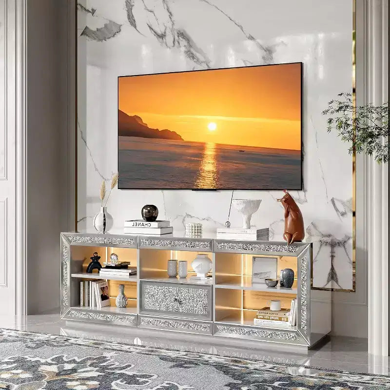 Karl Home Silver Mirrored TV Stand