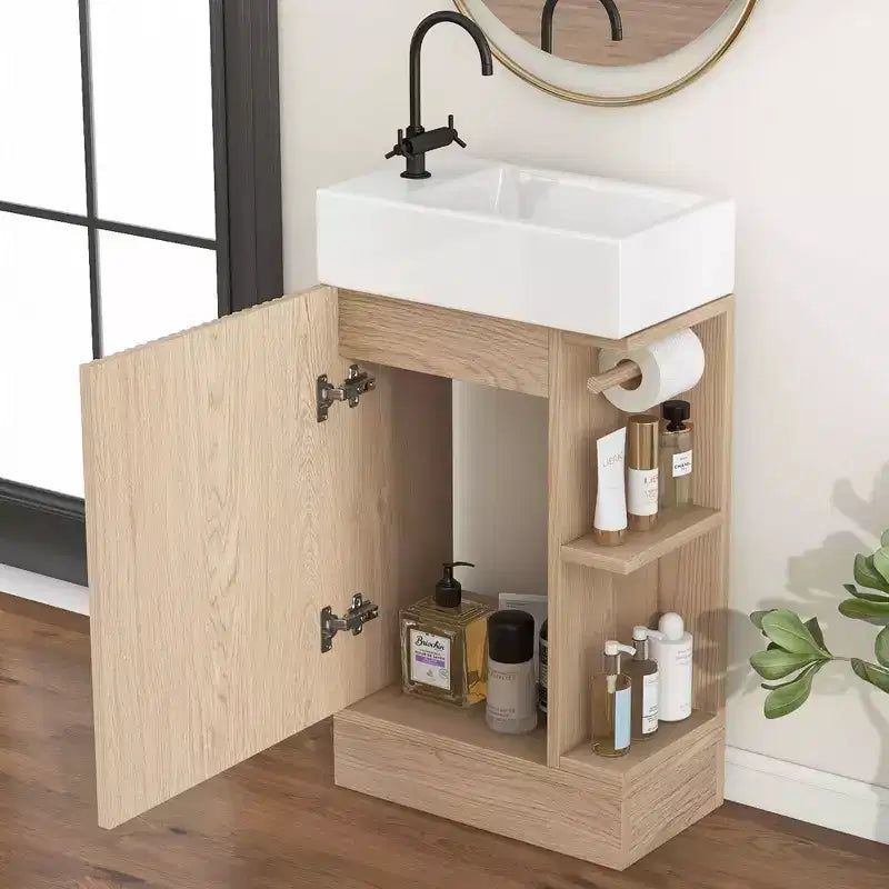 18.6 Bathroom Vanity with Sink 2-tier Shelf Left Right Orientation Black