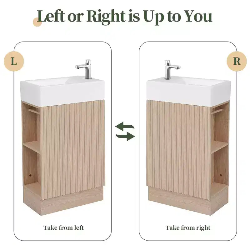 18.6 Bathroom Vanity with Sink 2-tier Shelf Left Right Orientation Black