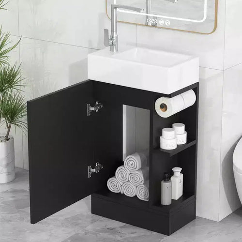 18.6 Bathroom Vanity with Sink 2-tier Shelf Left Right Orientation Black