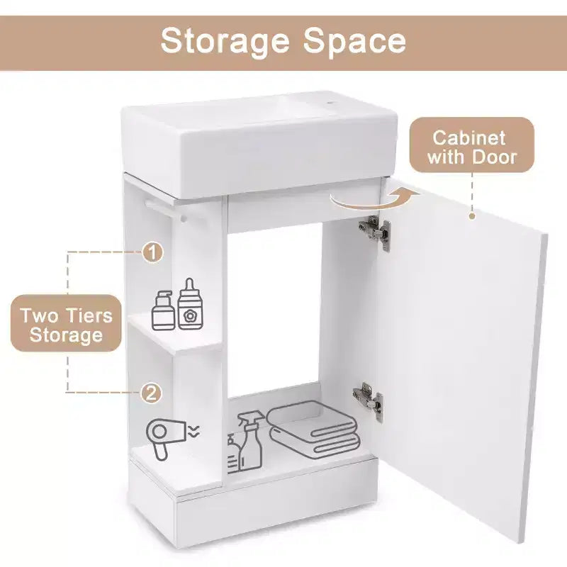 18.6 Bathroom Vanity with Sink 2-tier Shelf Left Right Orientation Black