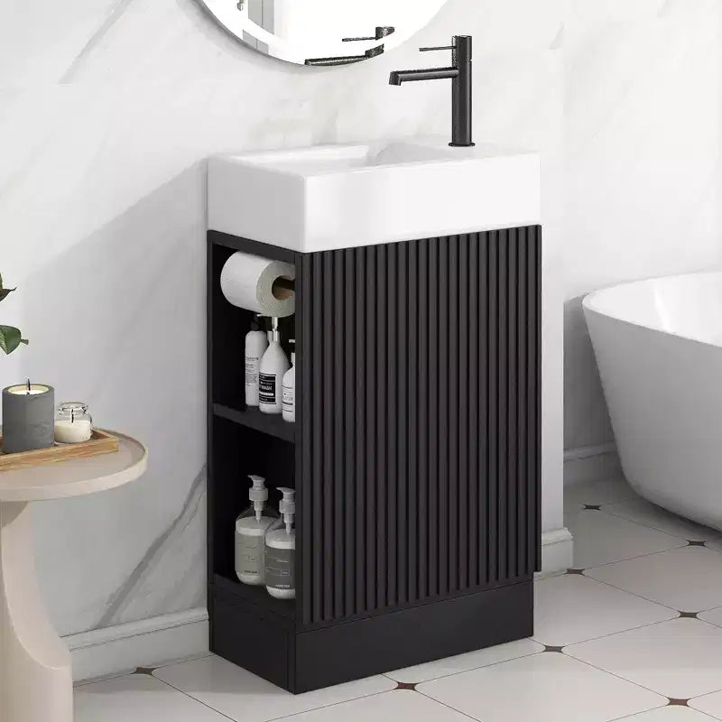 18.6 Bathroom Vanity with Sink 2-tier Shelf Left Right Orientation Black