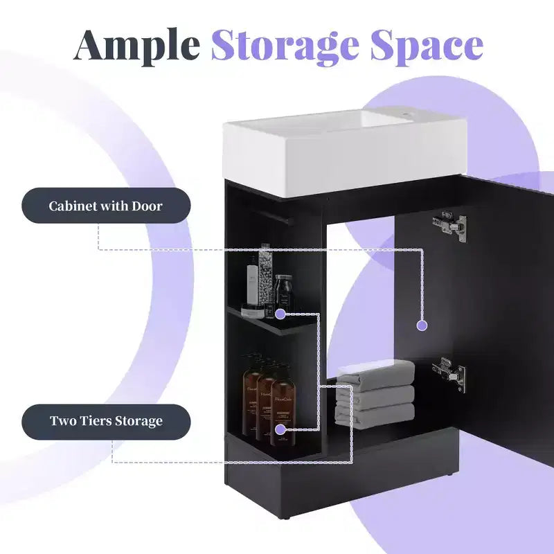 18.6 Bathroom Vanity with Sink 2-tier Shelf Left Right Orientation Black