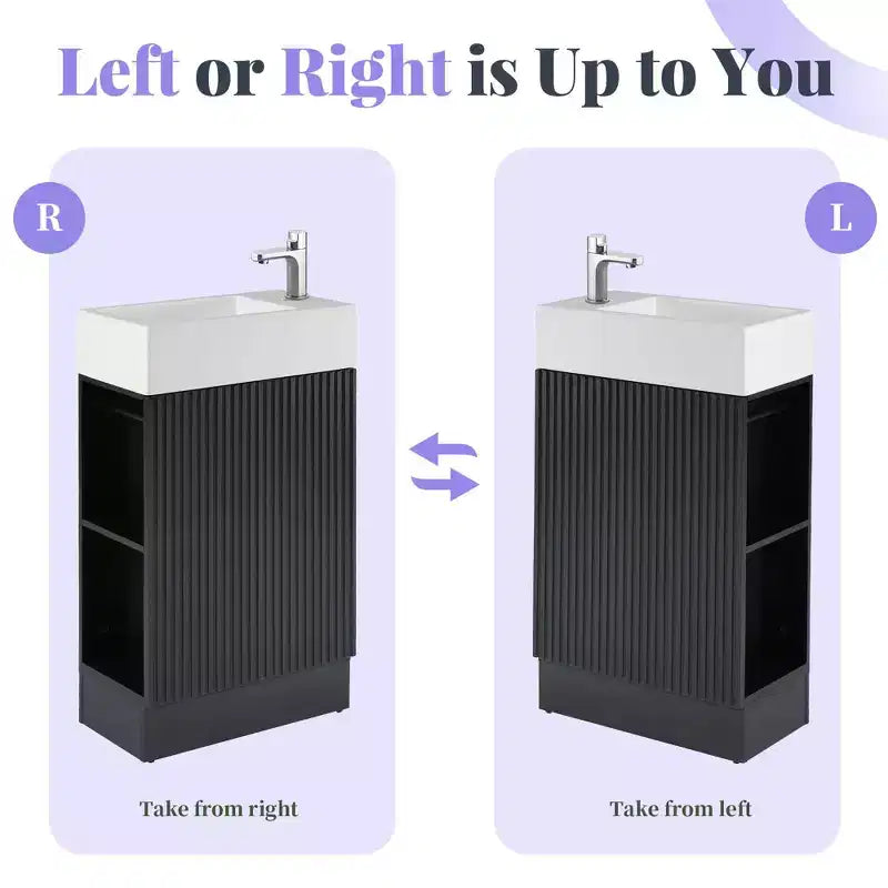 18.6 Bathroom Vanity with Sink 2-tier Shelf Left Right Orientation Black