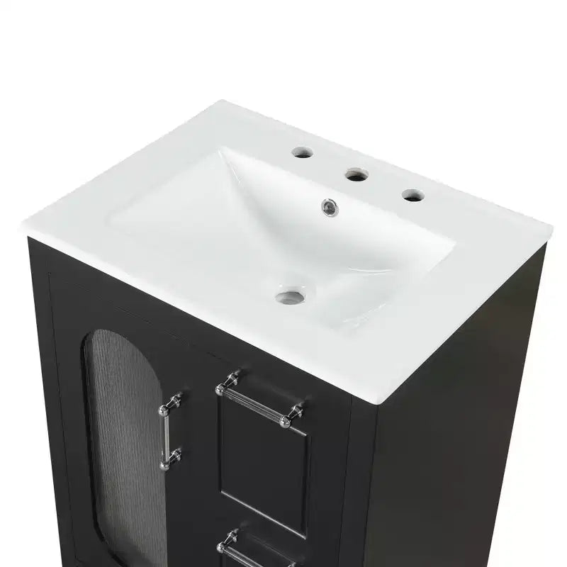 24 Bathroom Vanity with Sink 2 Drawers 1 Door Adjustable Shelf Solid Wood MDF Black
