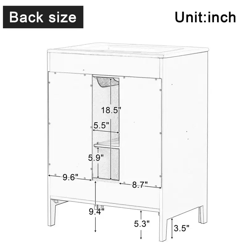 24 Bathroom Vanity with Sink 2 Drawers 1 Door Adjustable Shelf Solid Wood MDF Black