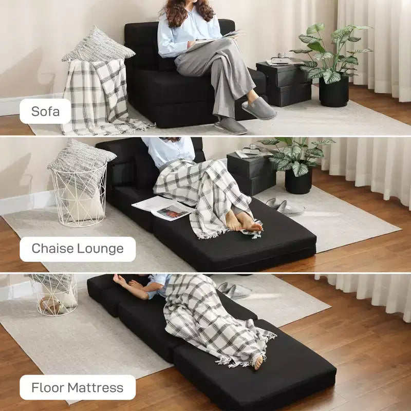 Folding Chair Bed with Pillow, Modern Linen Sleeper Sofa Bed for Living Room, Dorm, Guest Use