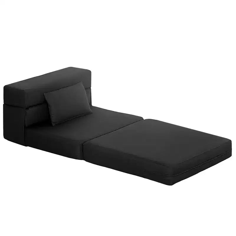 Folding Chair Bed with Pillow, Modern Linen Sleeper Sofa Bed for Living Room, Dorm, Guest Use