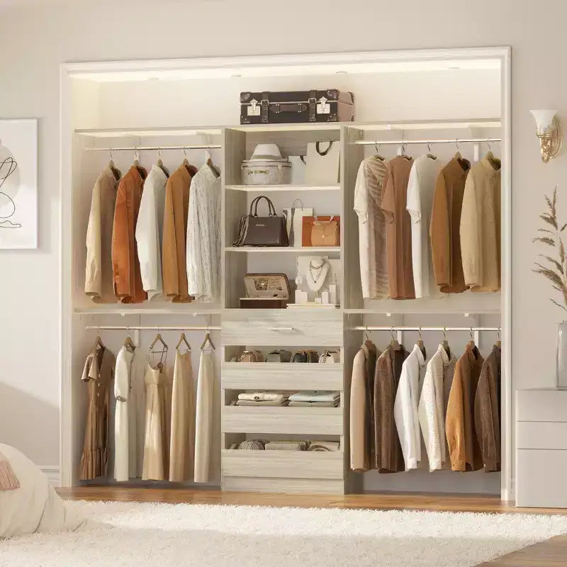 Besiost 8FT Closet Organizer System with 4 Wooden Drawers & Hanging Rods