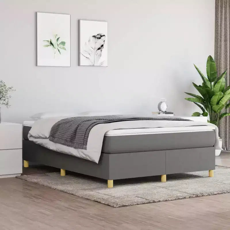 Bed Frame Dark Gray 100% polyester fabric, plywood, engineered wood