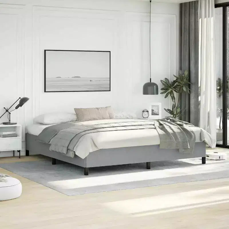 Bed Frame Light Gray 100% polyester fabric, plywood, engineered wood
