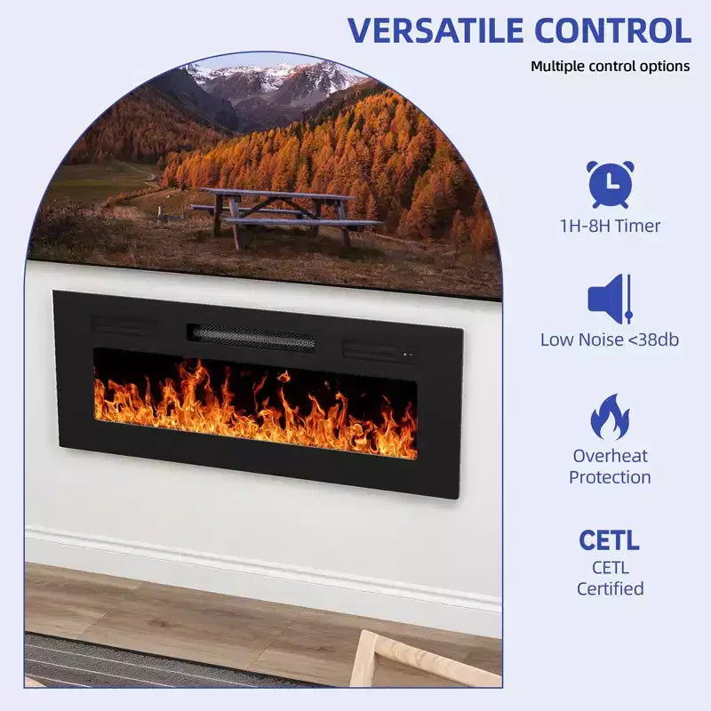 Fireplace TV Stand with Led & Storage Cabinet, Black Entertainment Center with 36 Electric Fireplace for 65/70 inch TVs for Living Room