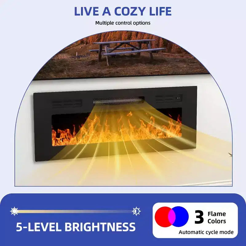 Fireplace TV Stand with Led & Storage Cabinet, Black Entertainment Center with 36 Electric Fireplace for 65/70 inch TVs for Living Room