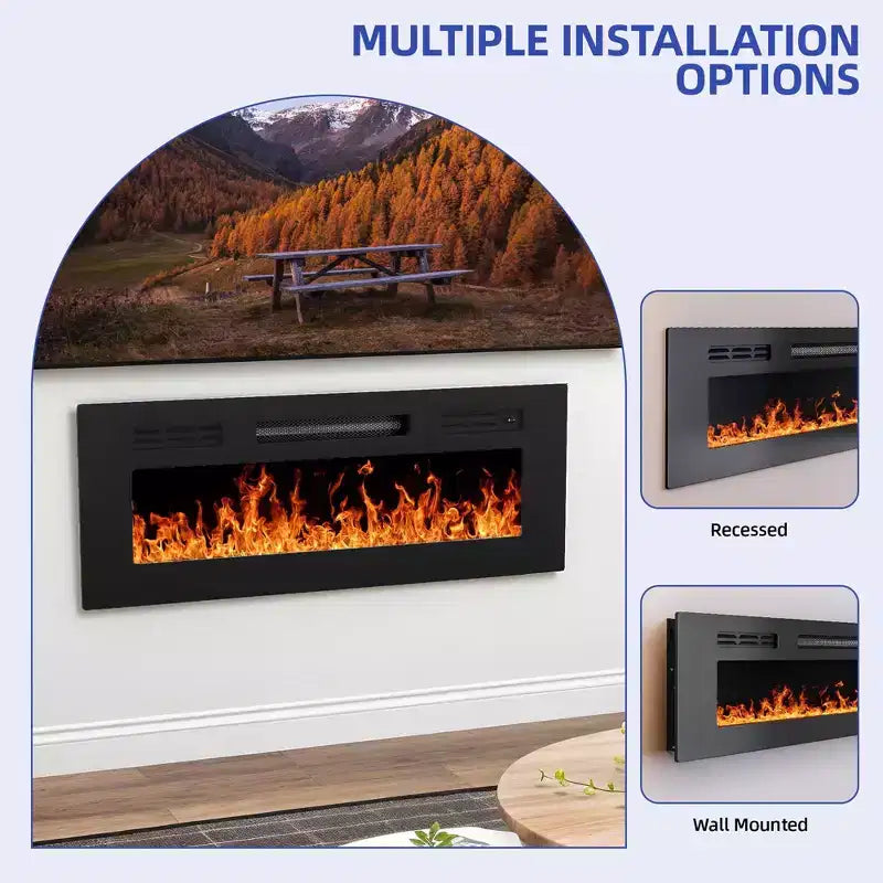 Fireplace TV Stand with Led & Storage Cabinet, Black Entertainment Center with 36 Electric Fireplace for 65/70 inch TVs for Living Room