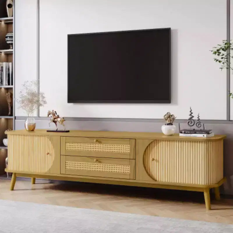 TV Stand for 75-Inch TVs, Modern Wooden Entertainment Center with 2 Cabinets & 2 Drawers, Sturdy Wood Legs Console Table