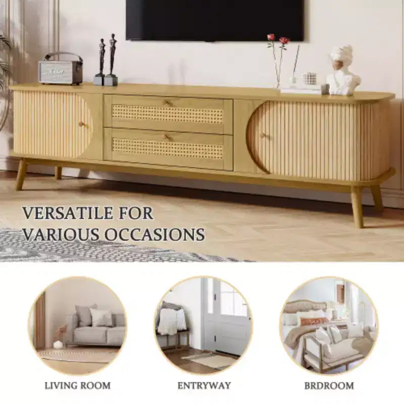 TV Stand for 75-Inch TVs, Modern Wooden Entertainment Center with 2 Cabinets & 2 Drawers, Sturdy Wood Legs Console Table