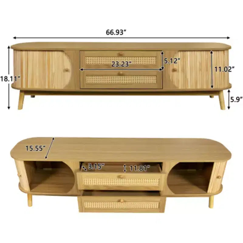 TV Stand for 75-Inch TVs, Modern Wooden Entertainment Center with 2 Cabinets & 2 Drawers, Sturdy Wood Legs Console Table