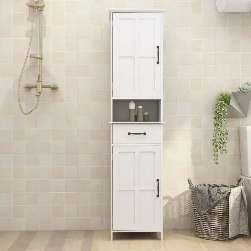 Meuble de rangement haut et étroit à double porte, meuble de rangement autonome avec espace fermé pour couloir ou salle de bain