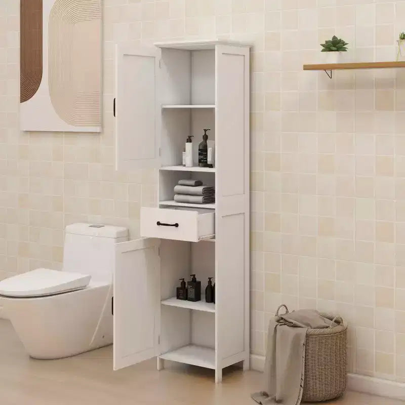 Double-Door Narrow Tall Slim Cabinet, Freestanding Storage Unit with Enclosed Space for Hallway Bathroom