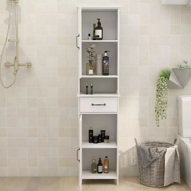 Double-Door Narrow Tall Slim Cabinet, Freestanding Storage Unit with Enclosed Space for Hallway Bathroom