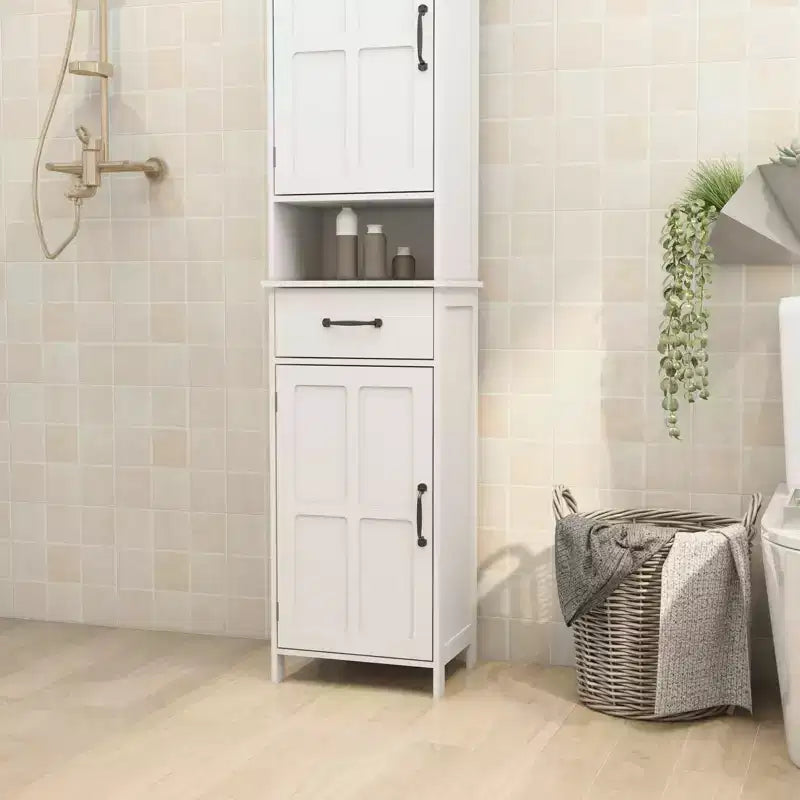 Meuble de rangement haut et étroit à double porte, meuble de rangement autonome avec espace fermé pour couloir ou salle de bain