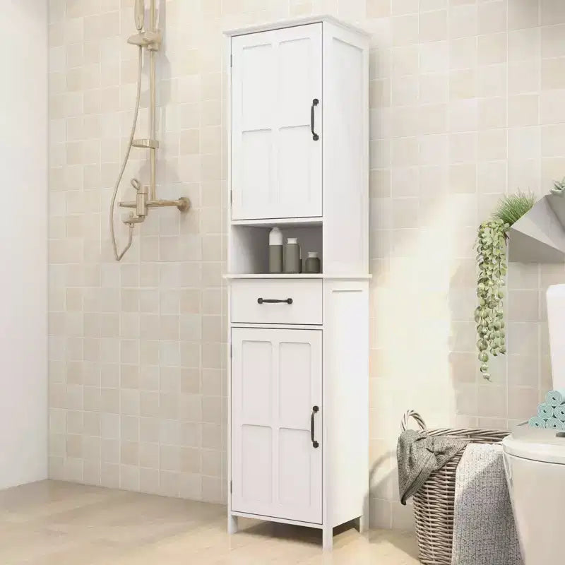 Meuble de rangement haut et étroit à double porte, meuble de rangement autonome avec espace fermé pour couloir ou salle de bain