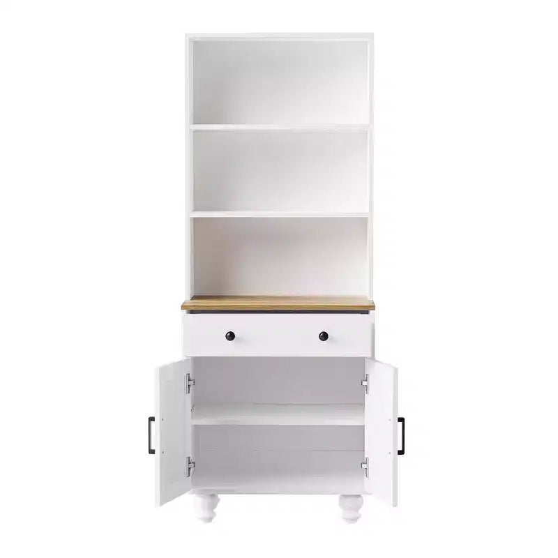 Meuble de rangement blanc style ferme 4 pieds gourdes en bois massif 5 étagères réglables tiroir