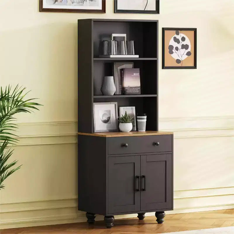 White Farmhouse Storage Cabinet 4 Solid Wood Gourd Legs 5 Tier Adjustable Shelves Drawer