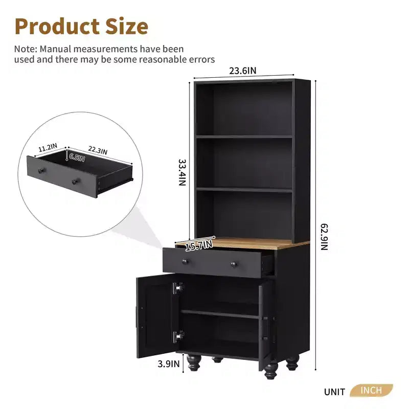 White Farmhouse Storage Cabinet 4 Solid Wood Gourd Legs 5 Tier Adjustable Shelves Drawer
