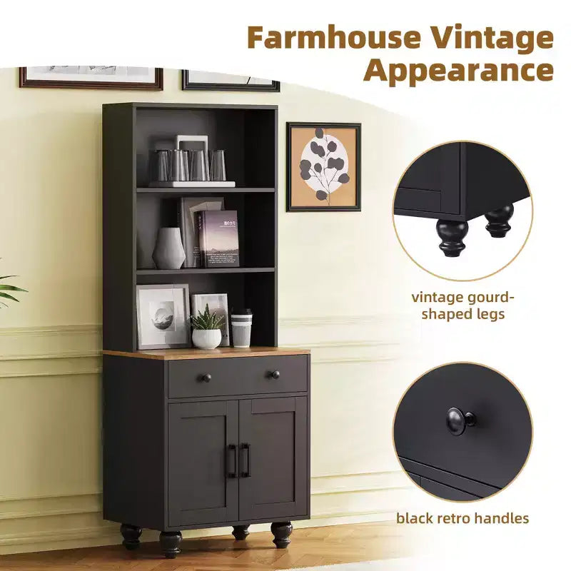 White Farmhouse Storage Cabinet 4 Solid Wood Gourd Legs 5 Tier Adjustable Shelves Drawer