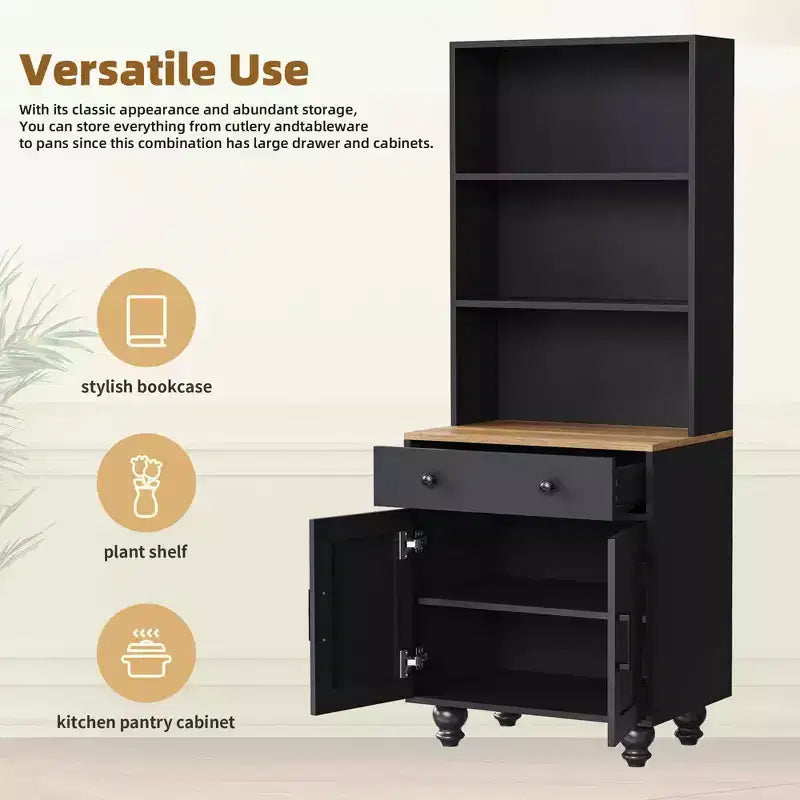 Meuble de rangement blanc style ferme 4 pieds gourdes en bois massif 5 étagères réglables tiroir